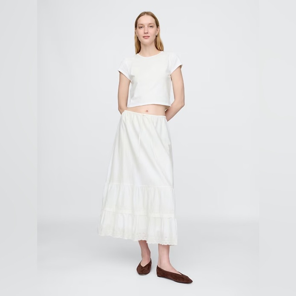Gap Off White Cream Easy Tiered Eyelet Maxi Skirt